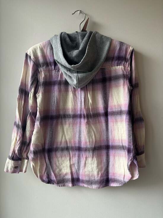 Lot of 2 Old Navy Girls Hooded Flannel Shirts XL Size 14-16 Black and Purple Pla - Picture 6 of 7